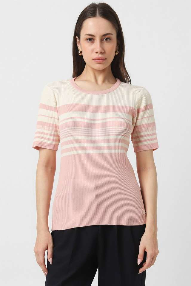 Solid-Blended-Fabric-Round-Neck-Women-s-Top