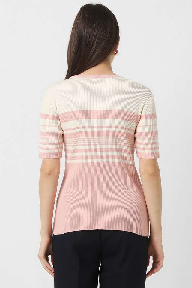 Solid-Blended-Fabric-Round-Neck-Women-s-Top