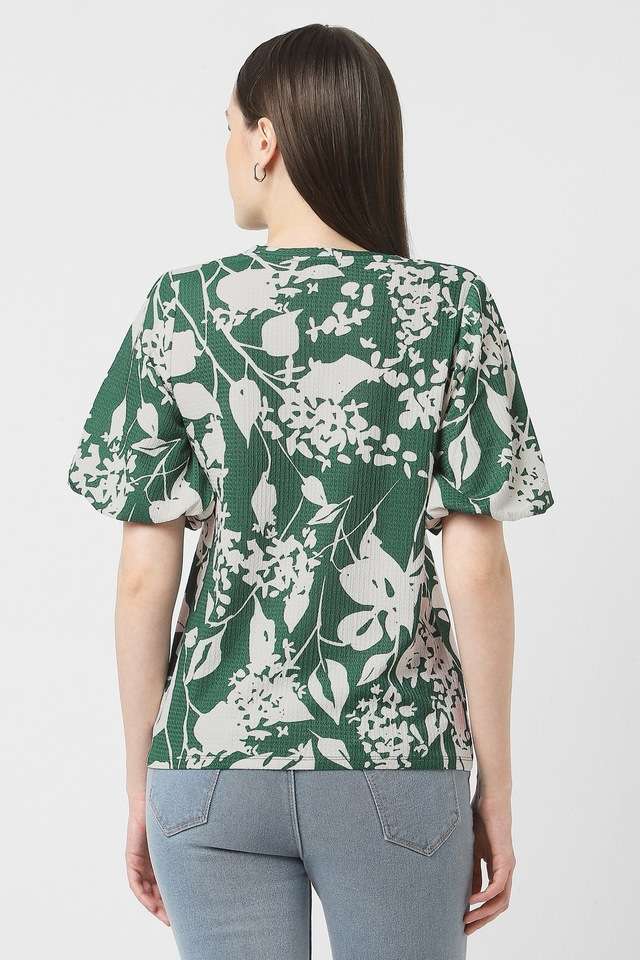 Solid-Polyester-Round-Neck-Women-s-Top