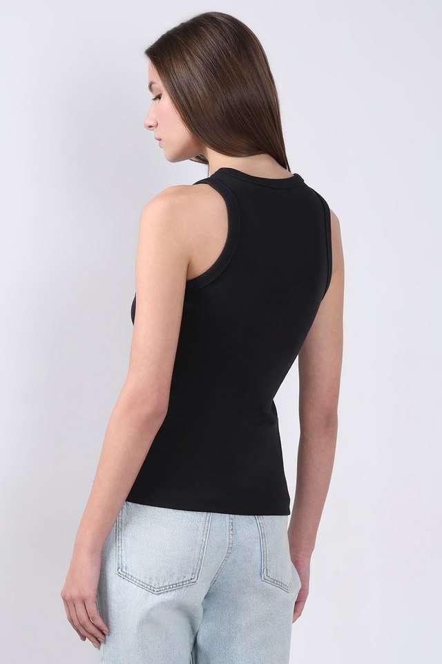 Solid-Cotton-Round-Neck-Women-s-Top