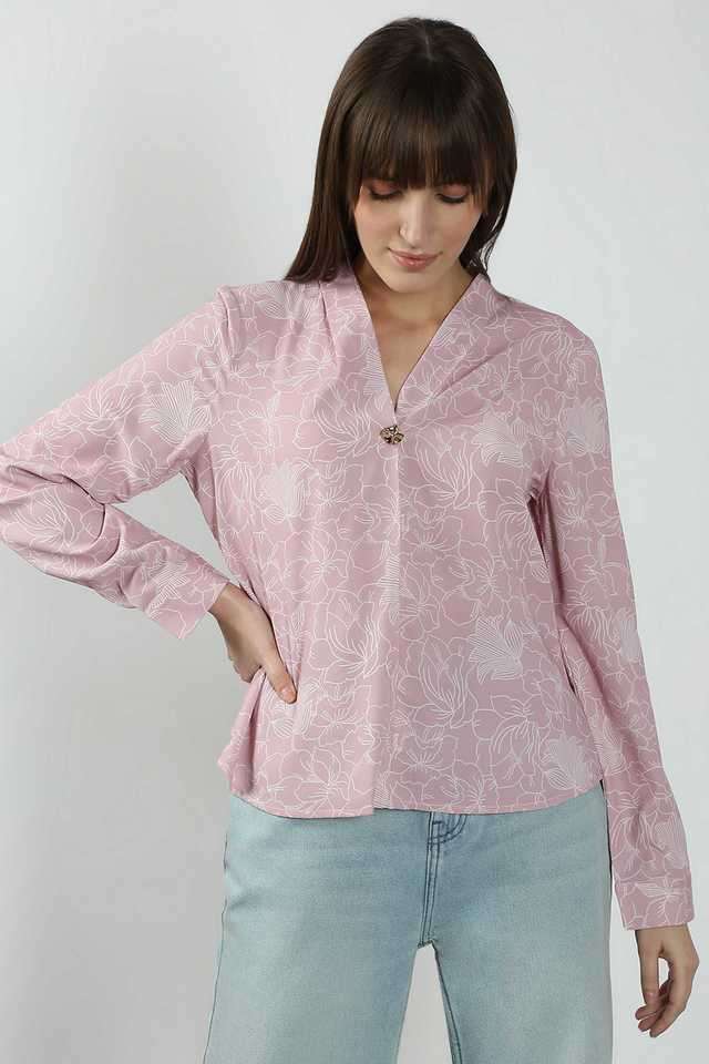 Printed-Polyester-V-Neck-Women-s-Top