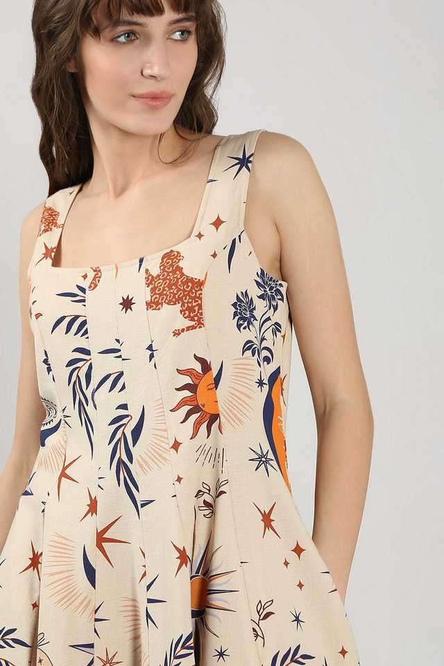 Buy VERO MODA Natural Printed Cotton Flared Fit Women's Midi Dress |  Shoppers Stop