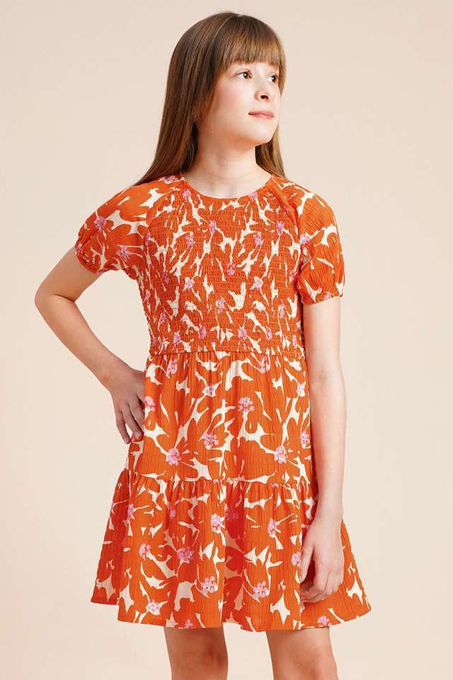 Printed-Polyester-Round-Neck-Girls-Casual-Wear-Dress