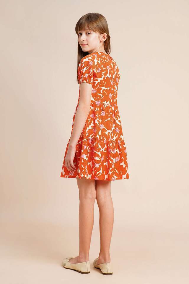 Printed-Polyester-Round-Neck-Girls-Casual-Wear-Dress
