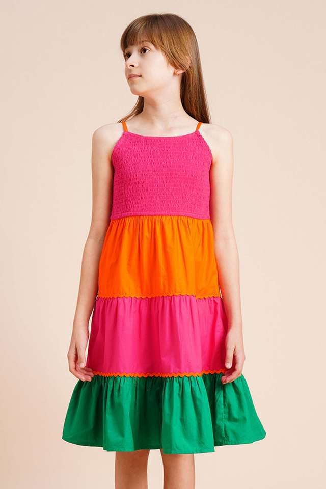 Color-Block-Cotton-Square-Neck-Girls-Casual-Wear-Dress