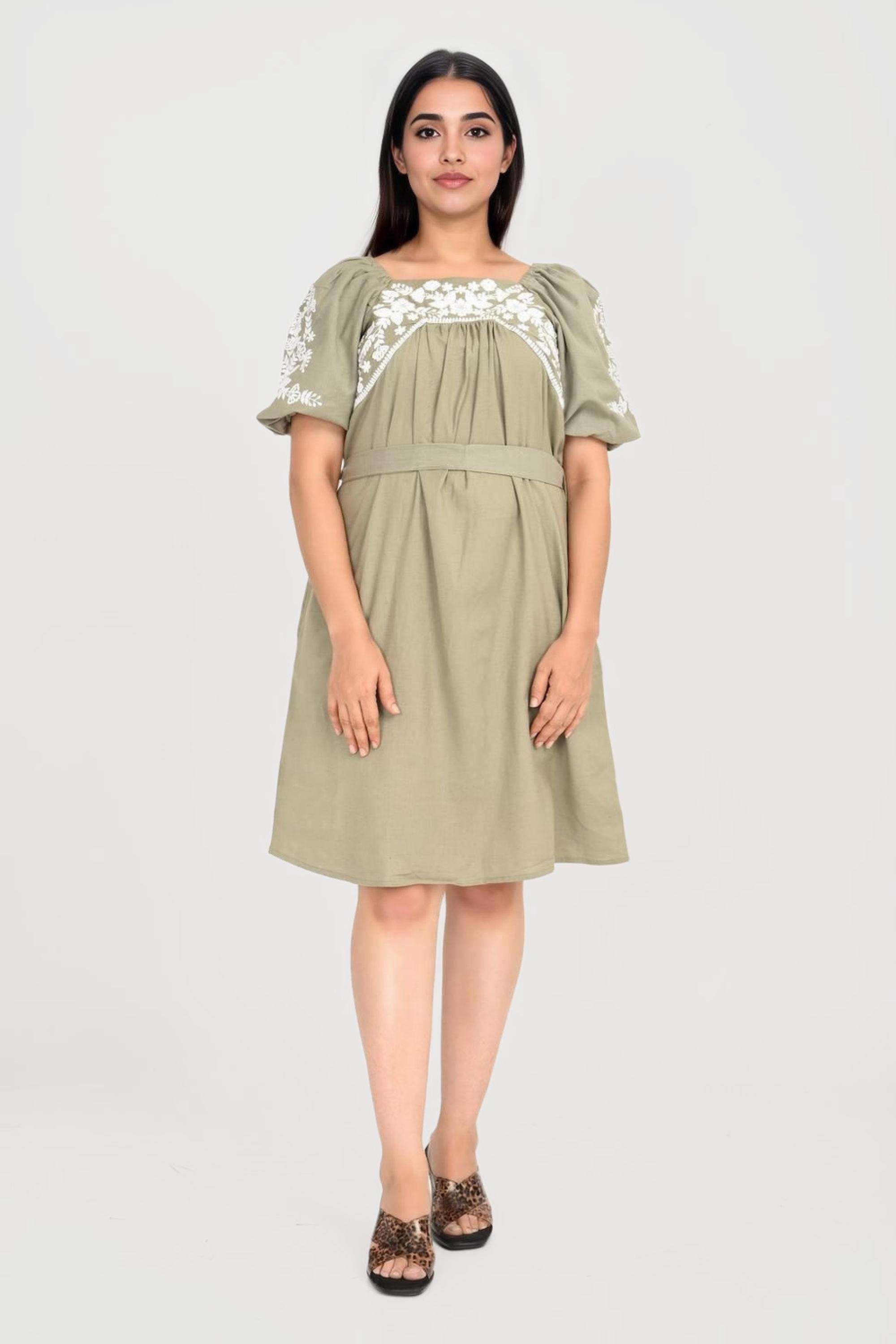 intune Embroidered Square Neck Cotton Women Dress-picture-21