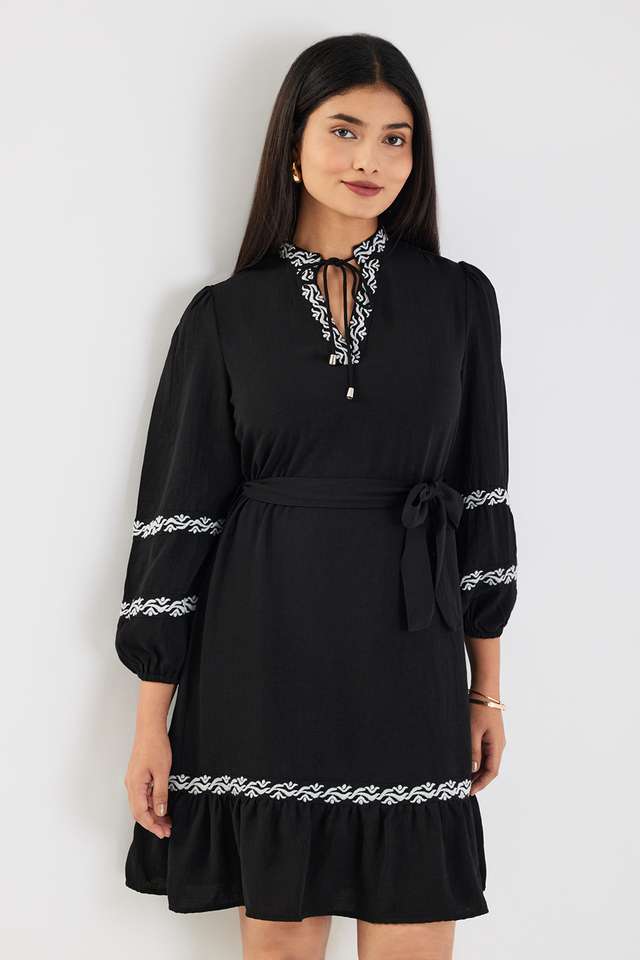 intune Embroidered V-Neck Cotton Women Dress-picture-28