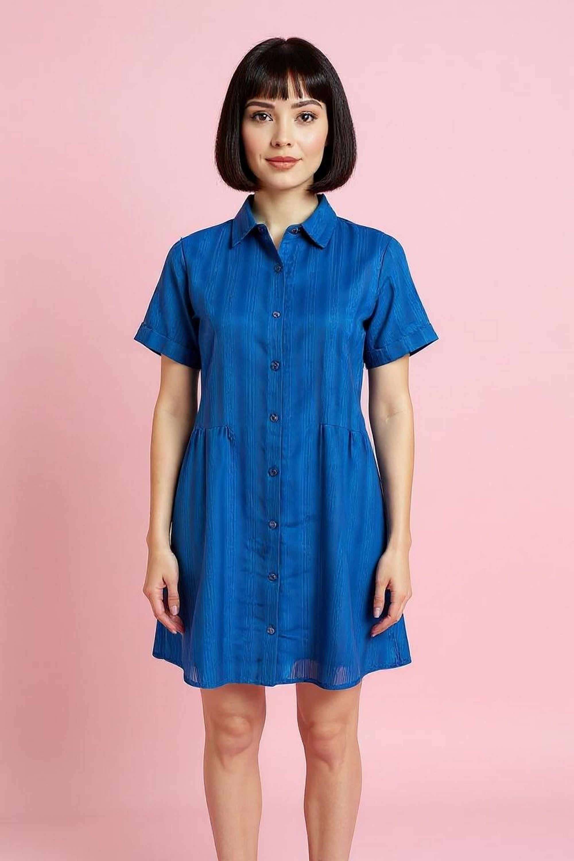 intune Solid Collared Cotton Women Dress-picture-35