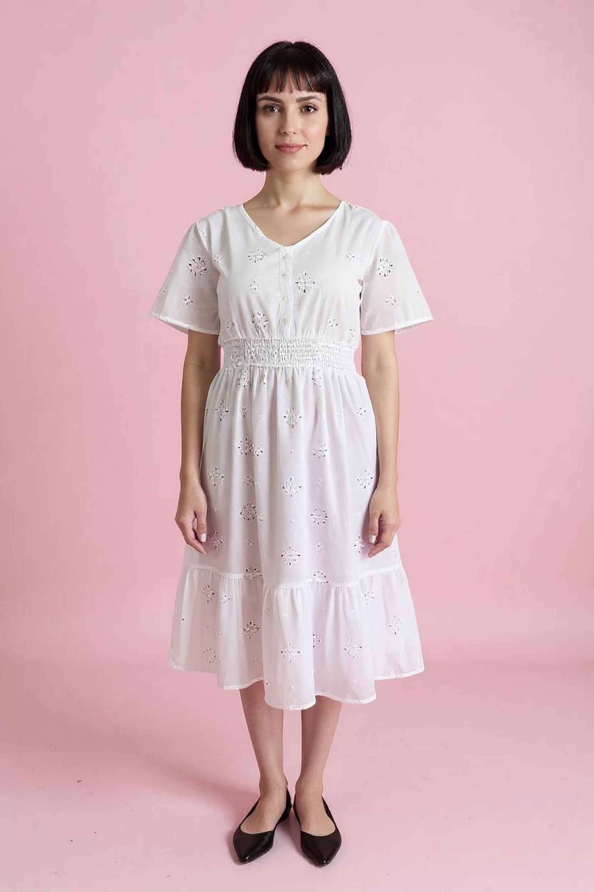 intune Schiffli Round Neck Cotton Women Dress-picture-12