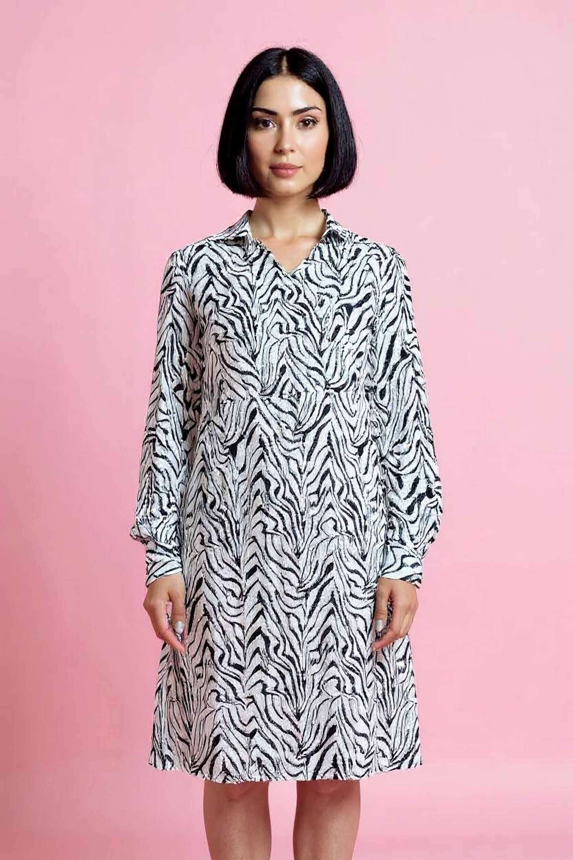 intune Printed Collared Viscose Women Dress-picture-15