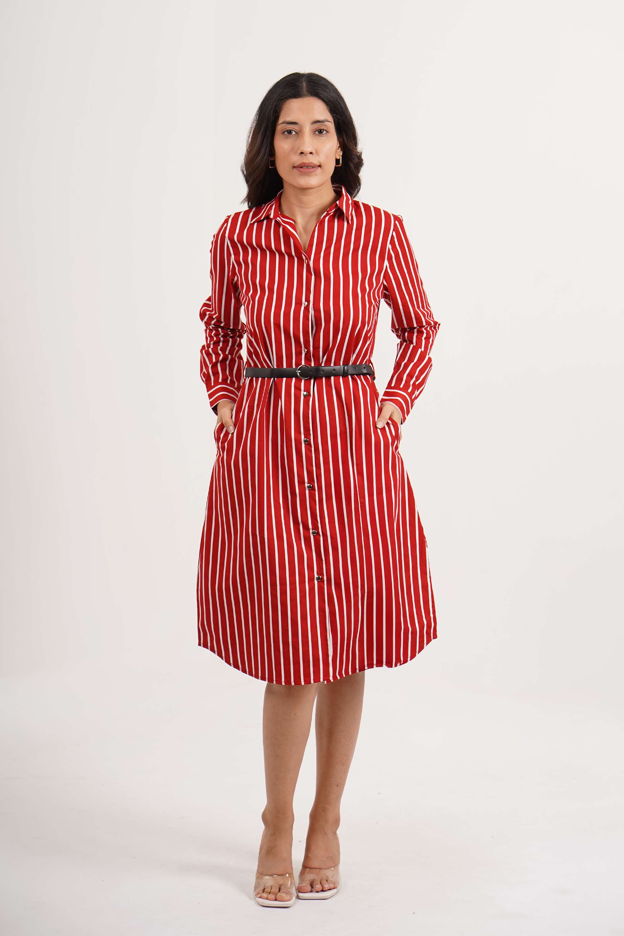intune Stripes Collared Cotton Blend Women Dress-picture-39