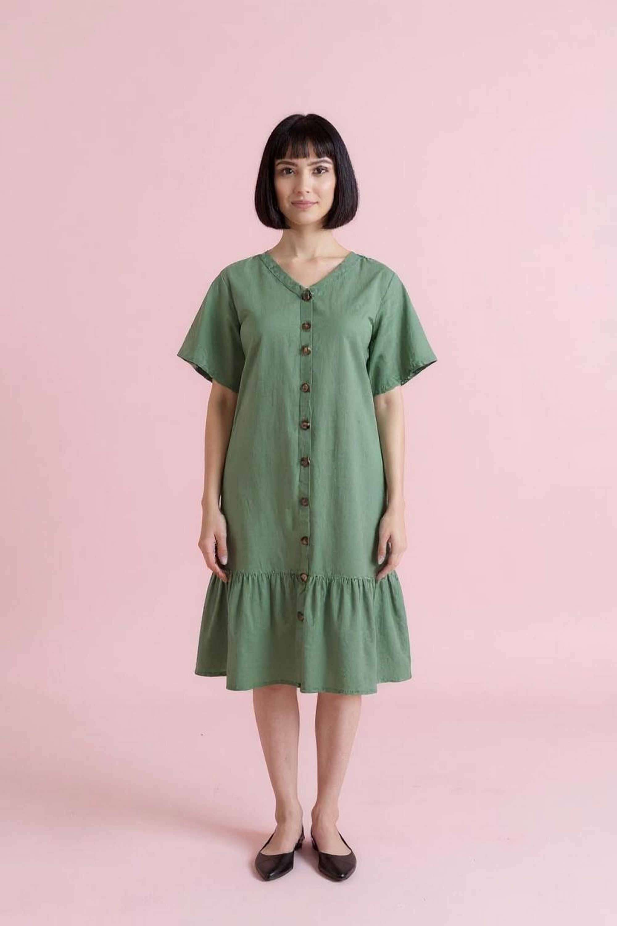 intune Solid V-Neck Cotton Women Dress-picture-38
