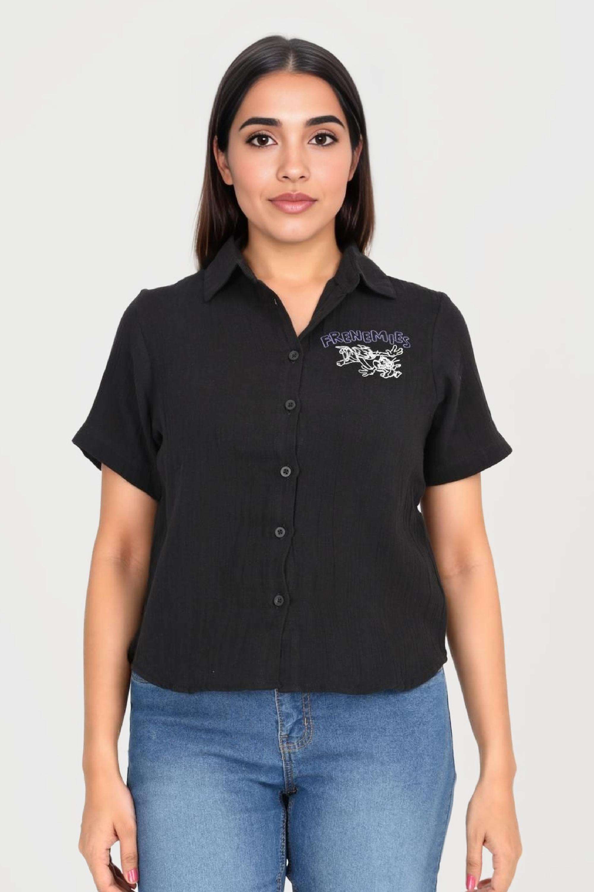 intune Embroidered Collared Cotton Women Casual Wear Shirt-picture-16