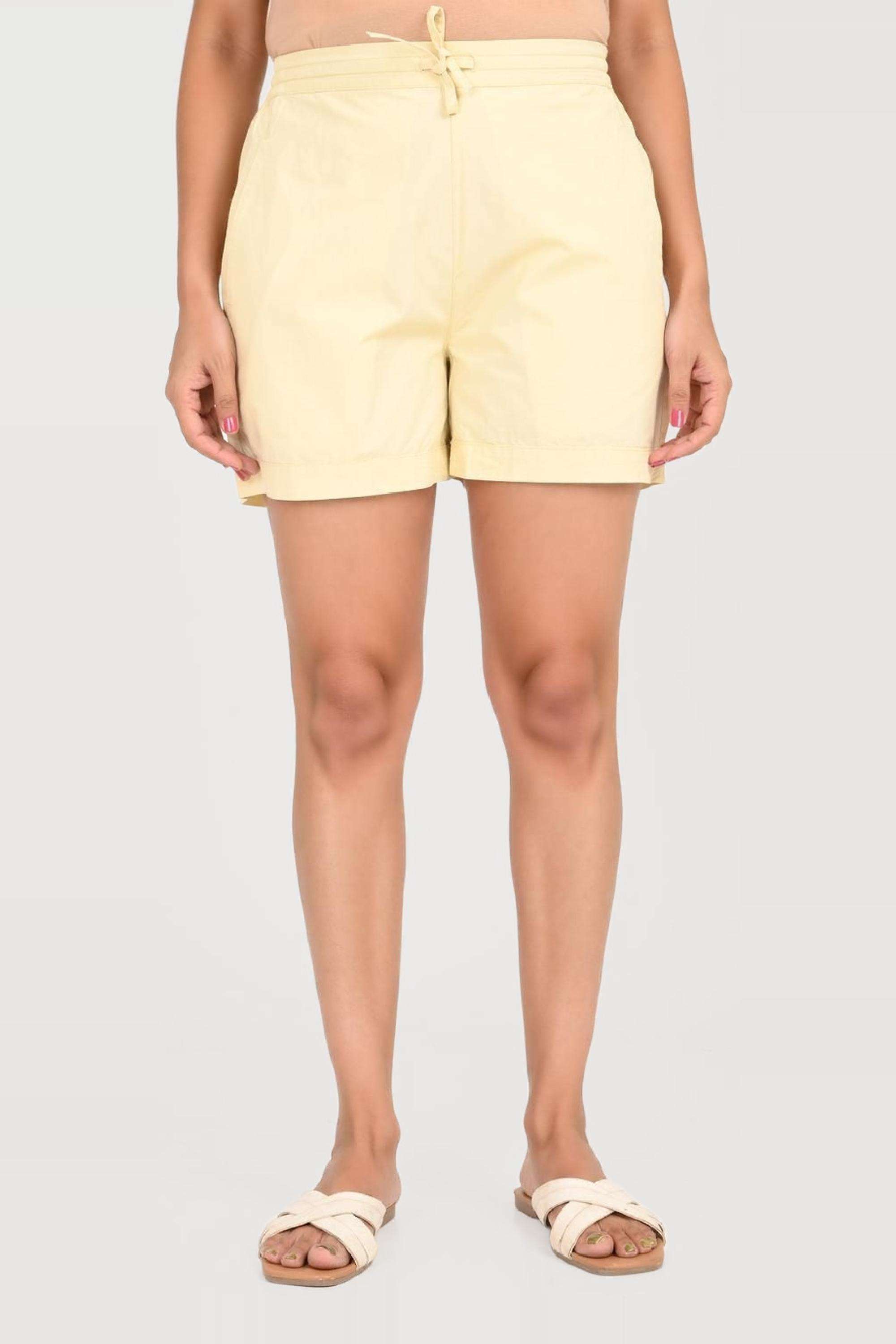 Elasticated Solid Regular Fit Cotton Women Above Knee Shorts-image-8
