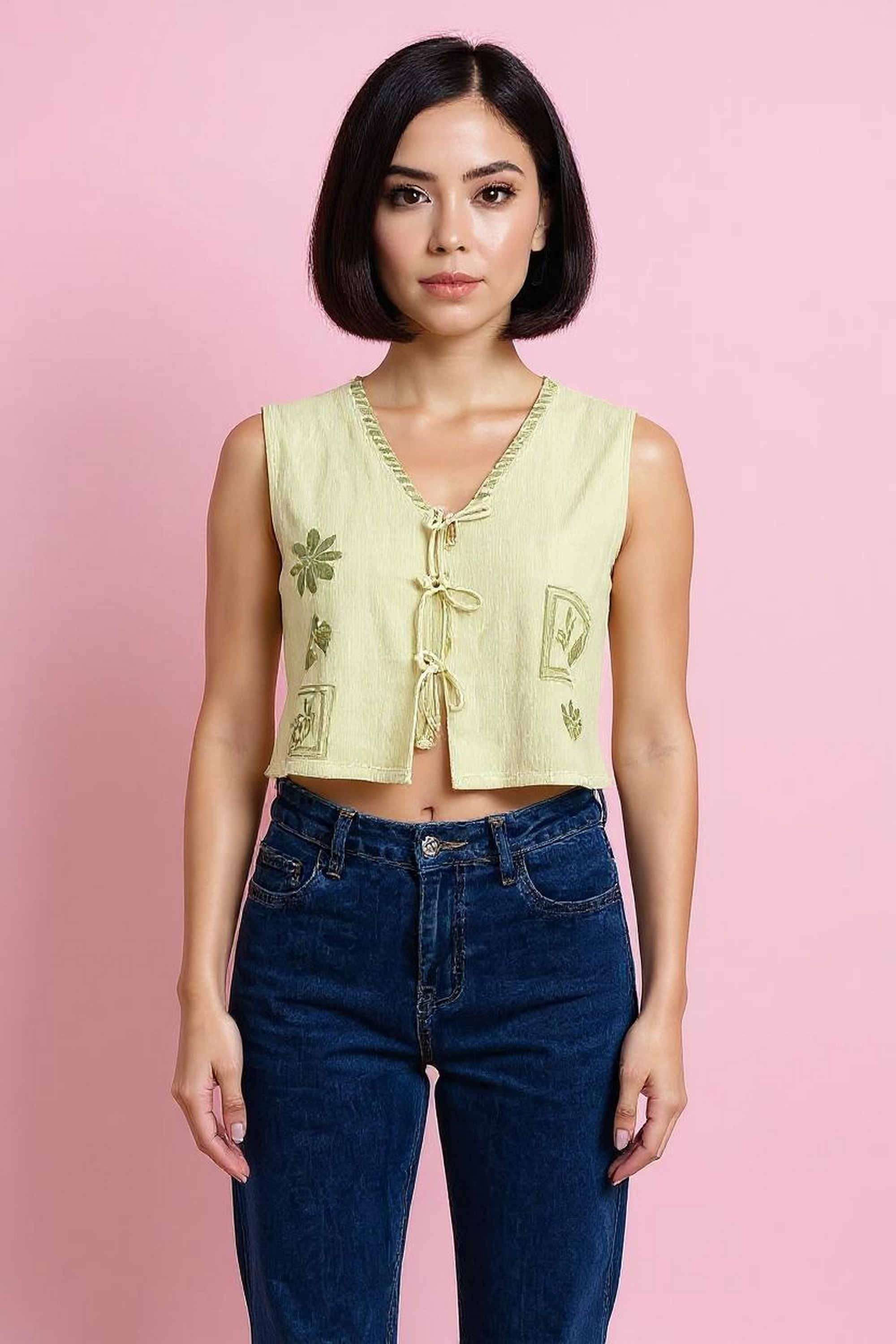 intune Embroidered Cotton V-Neck Women Top-picture-27