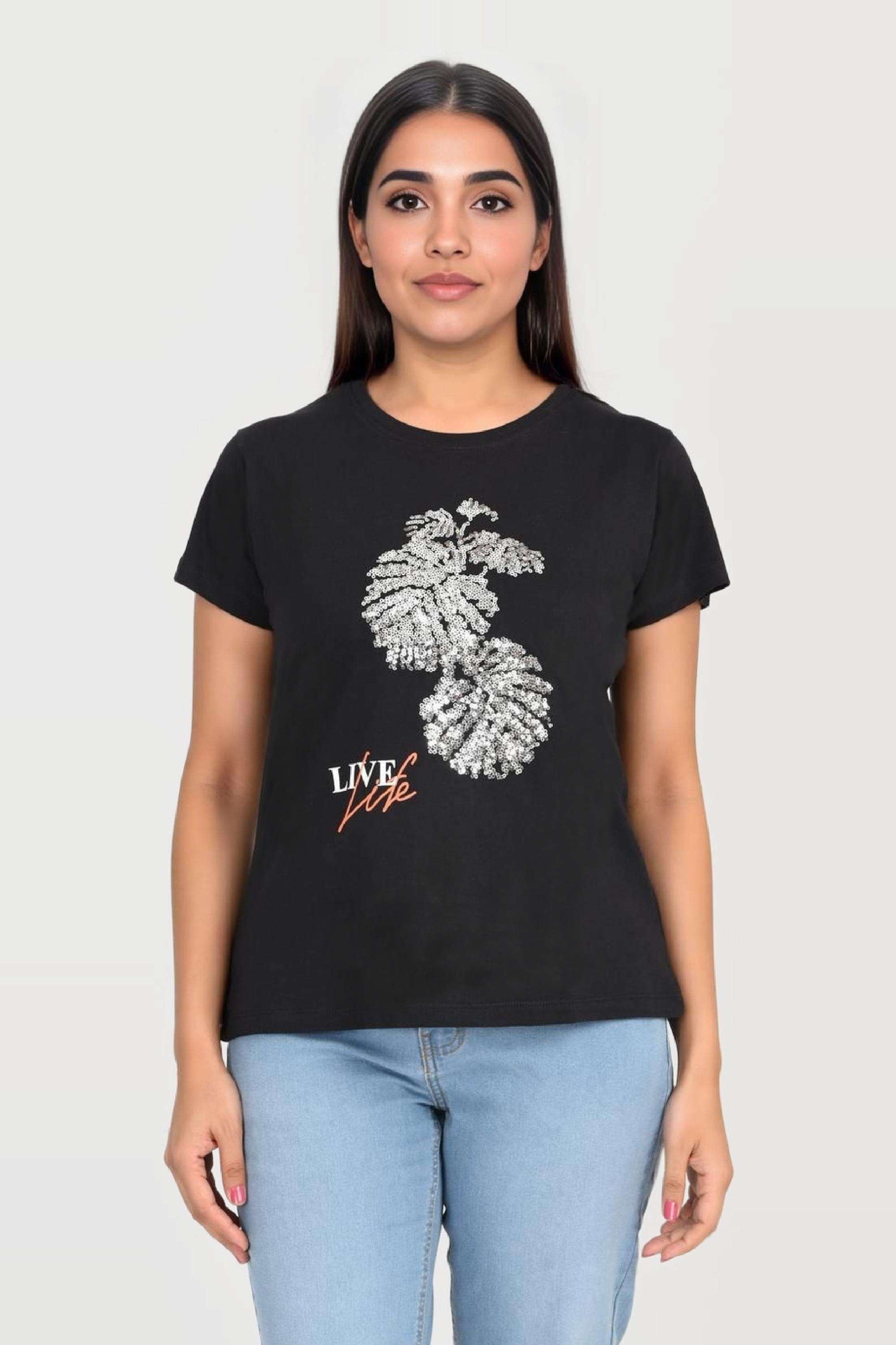 intune Embellished Cotton Round Neck Women T-Shirt-picture-13