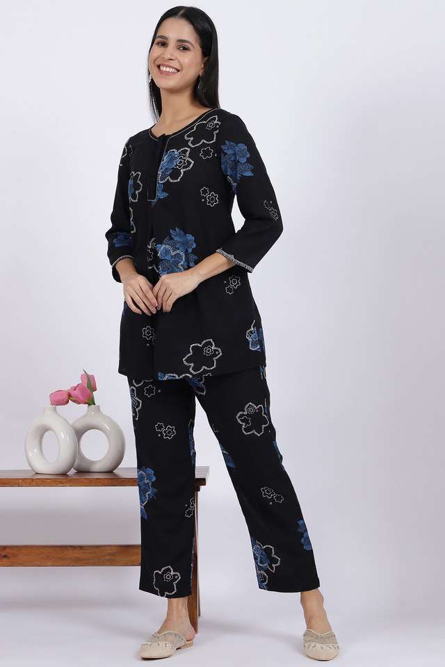 Floral-Hip-Length-Rayon-Woven-Women-s-Kurta-Set