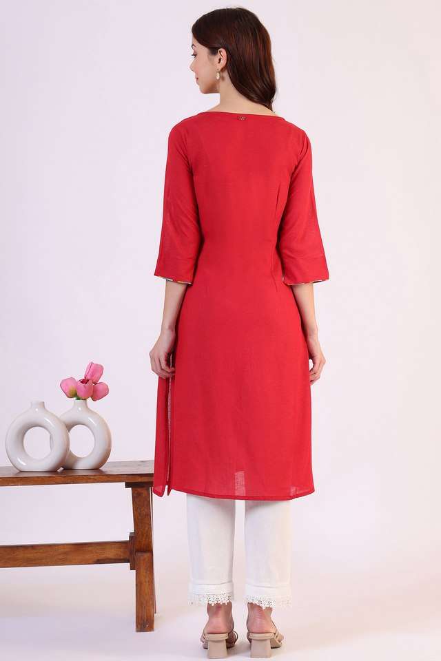 Solid-Rayon-Round-Neck-Women-s-Festive-Wear-Kurta