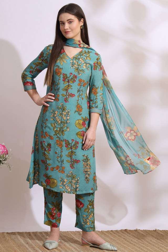 Floral-Calf-Length-Viscose-Woven-Women-s-Kurta-Set