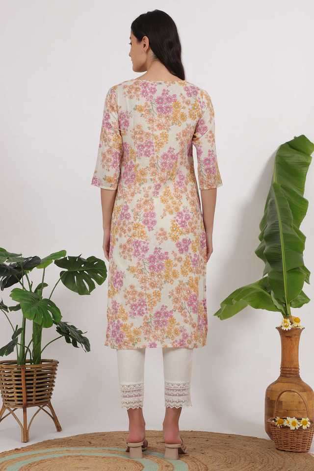 Floral-Pure-Cotton-V-Neck-Women-s-Casual-Wear-Kurta