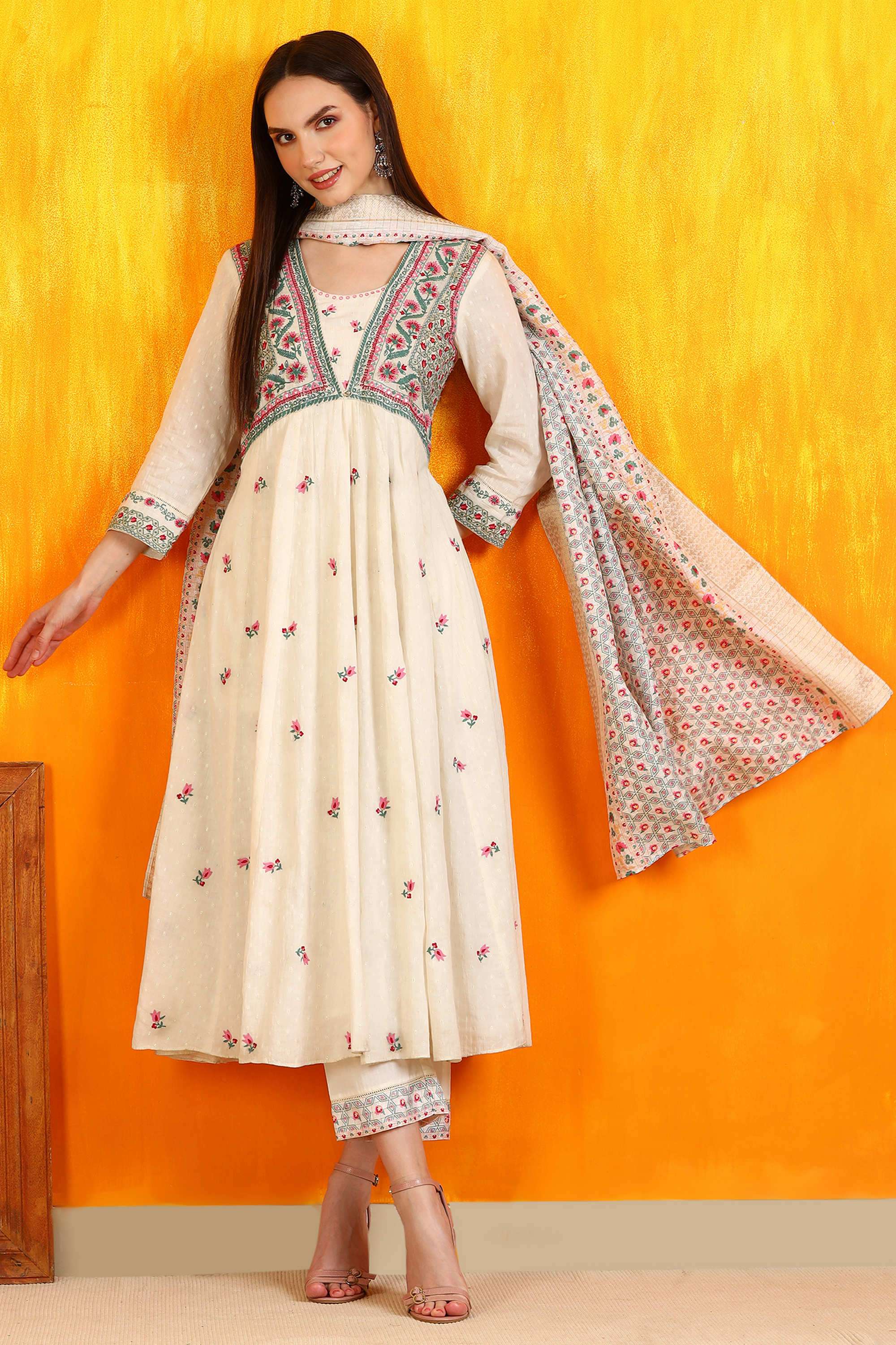 Floral-Ankle-Length-Cotton-Blend-Woven-Women-s-Kurta-Set