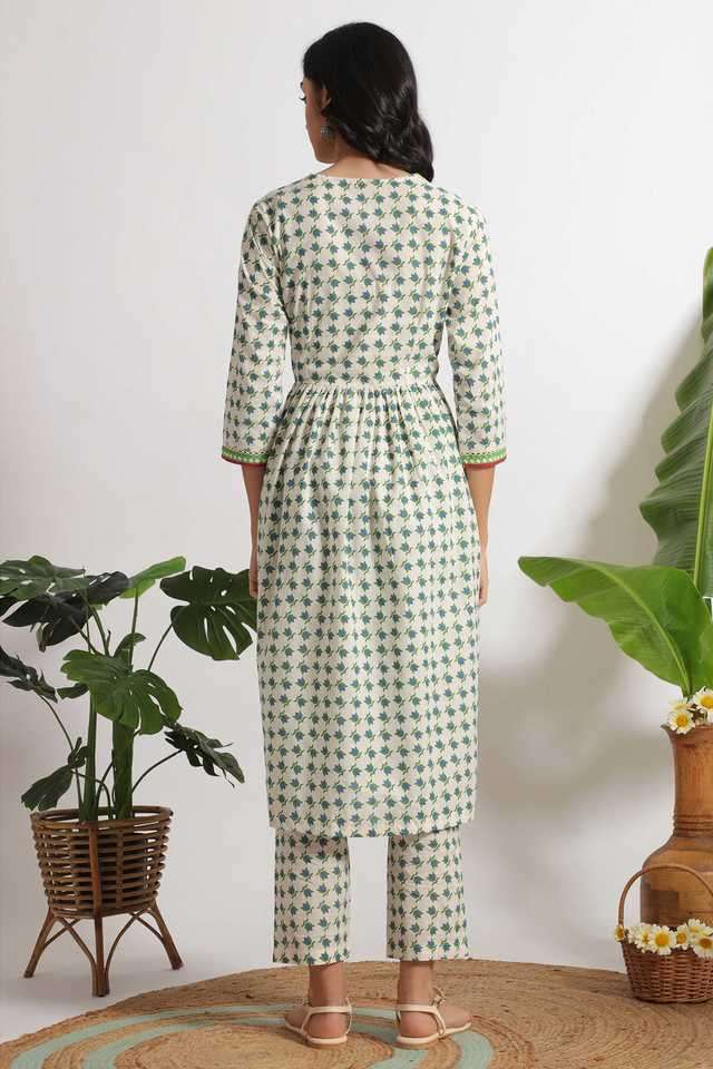 Floral-Calf-Length-Pure-Cotton-Woven-Women-s-Kurta-Set