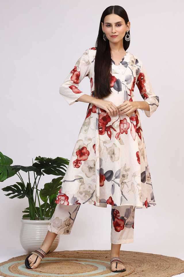 Floral-Calf-Length-Pure-Cotton-Woven-Women-s-Kurta-Set