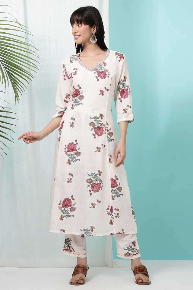 Floral-Viscose-V-Neck-Women-s-Casual-Wear-Kurta