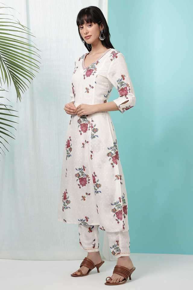 Floral-Viscose-V-Neck-Women-s-Casual-Wear-Kurta