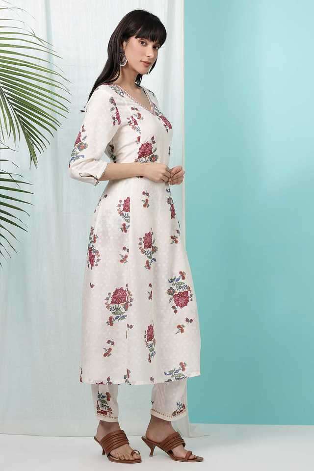 Floral-Viscose-V-Neck-Women-s-Casual-Wear-Kurta