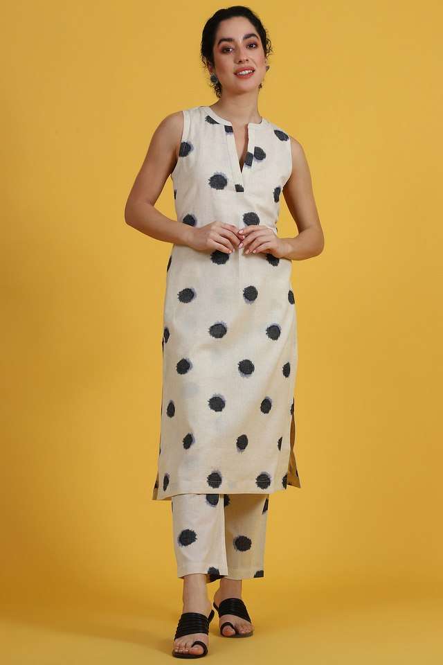 Polka-Print-Knee-Length-Cotton-Blend-Woven-Women-s-Kurta-Set