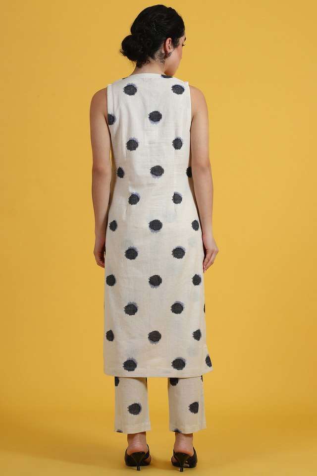 Polka-Print-Knee-Length-Cotton-Blend-Woven-Women-s-Kurta-Set