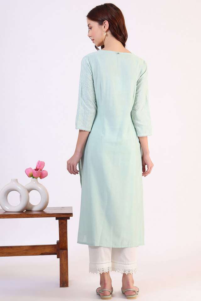 Embroidered-Rayon-V-Neck-Women-s-Festive-Wear-Kurta