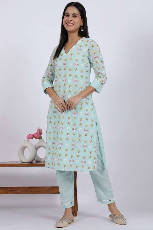 Embroidered-Calf-Length-Cotton-Woven-Women-s-Kurta-Set