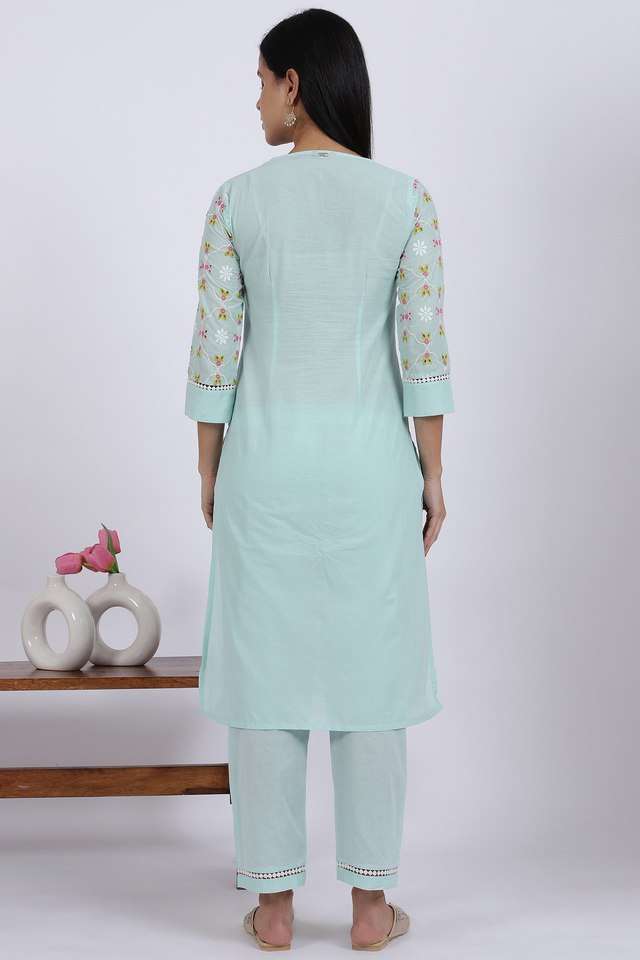 Embroidered-Calf-Length-Cotton-Woven-Women-s-Kurta-Set