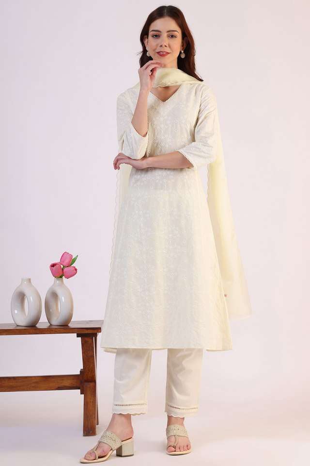 Embroidered-calf-Length-Cotton-Woven-Women-s-Kurta-Set