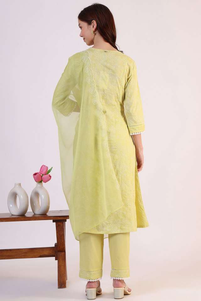 Embroidered-calf-Length-Cotton-Woven-Women-s-Kurta-Set