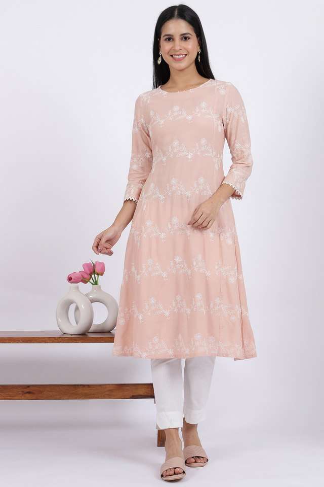 Embroidered-Rayon-Round-Neck-Women-s-Festive-Wear-Kurta