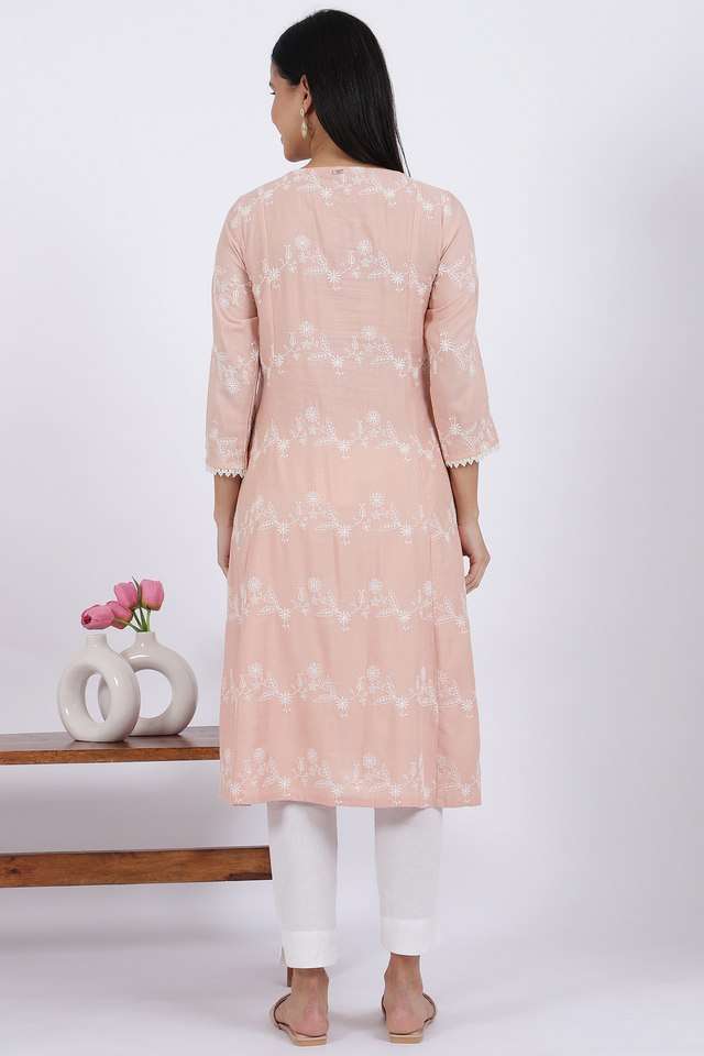 Embroidered-Rayon-Round-Neck-Women-s-Festive-Wear-Kurta