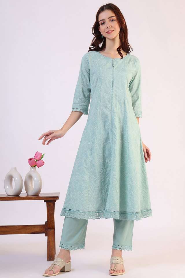 Embroidered-Calf-Length-Cotton-Woven-Women-s-Kurta-Set