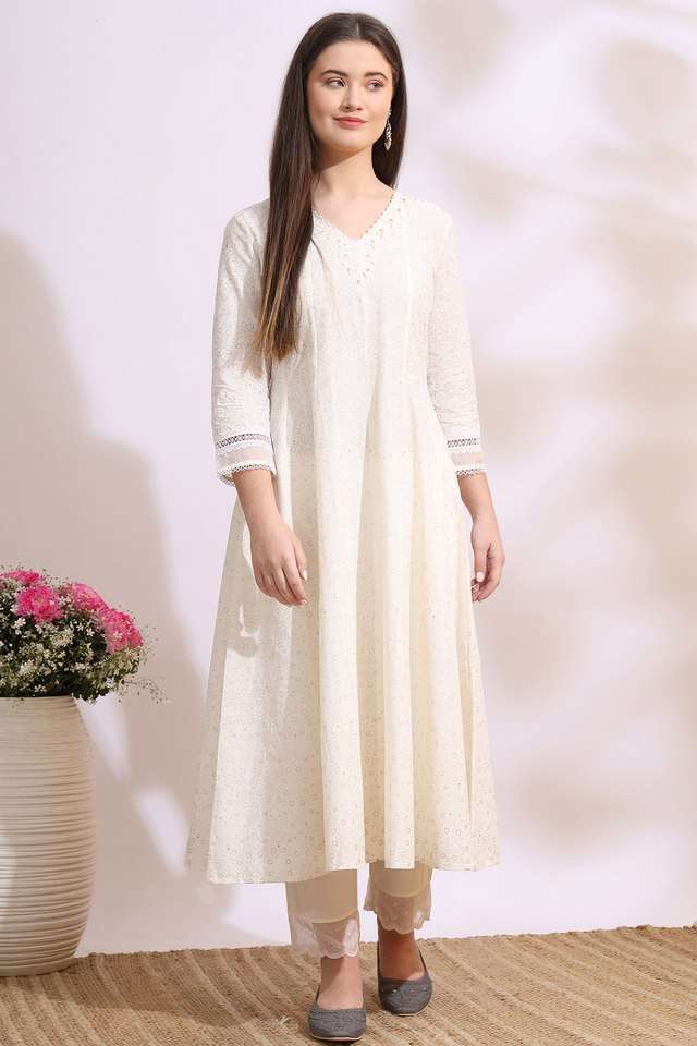 Geometric-Print-Cotton-V-Neck-Women-s-Festive-Wear-Kurta