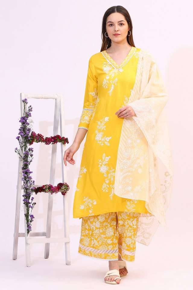 Floral-Viscose-Regular-Fit-Women-s-A-Line-Kurta-&-Parallel-Pants-With-Dupatta