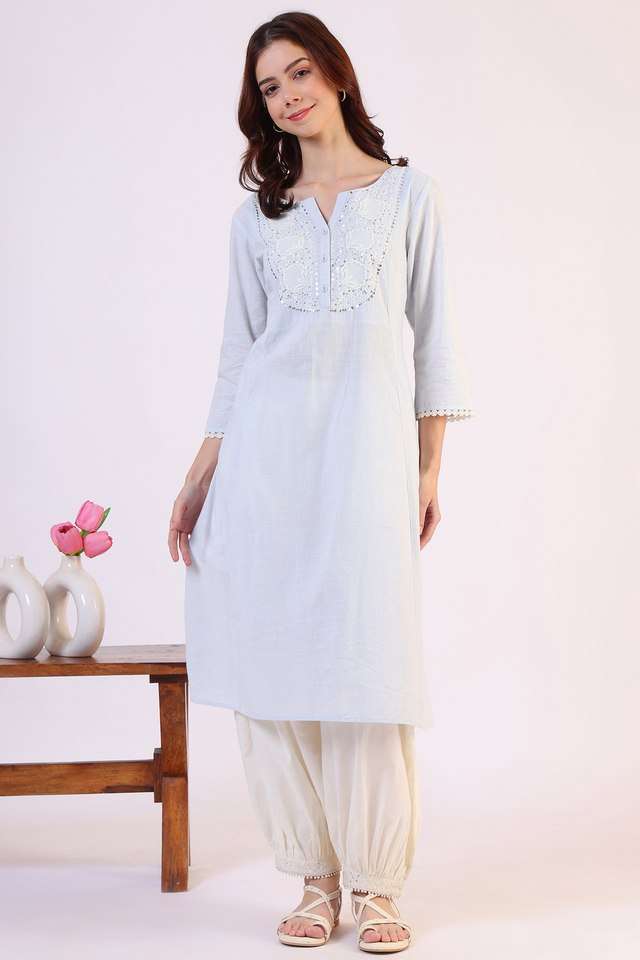 Solid-Cotton-Round-Neck-Women-s-Festive-Wear-Kurta