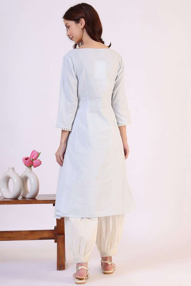 Solid-Cotton-Round-Neck-Women-s-Festive-Wear-Kurta