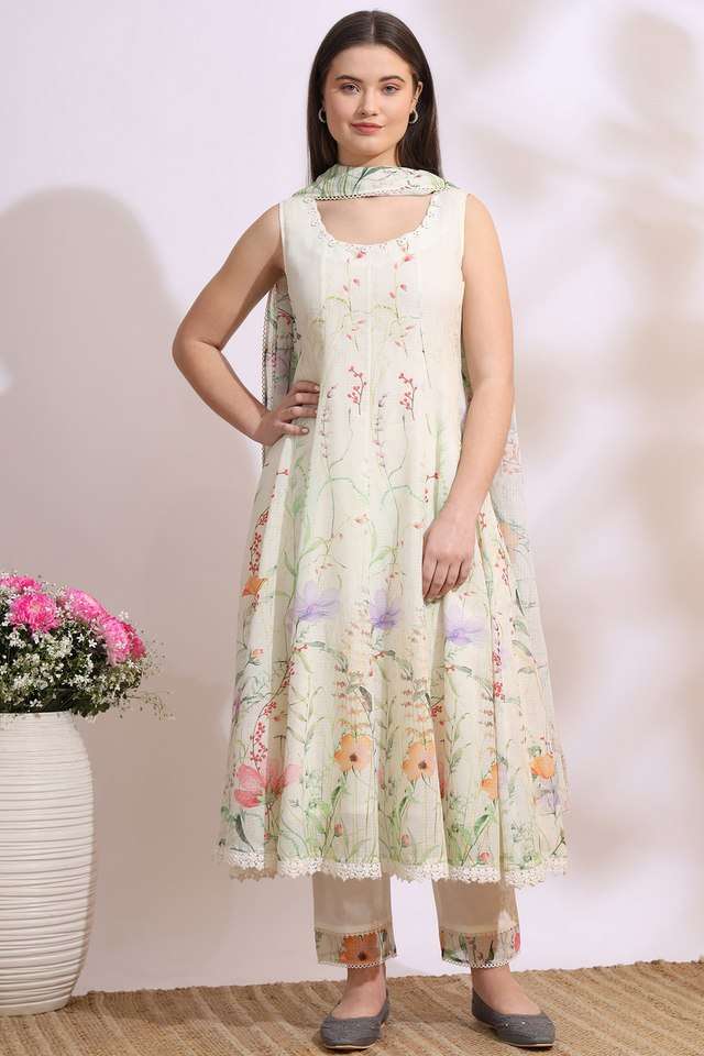 Floral-Polyester-Regular-Fit-Women-s-Flared-Kurta-&-Straight-Pant-With-Dupatta