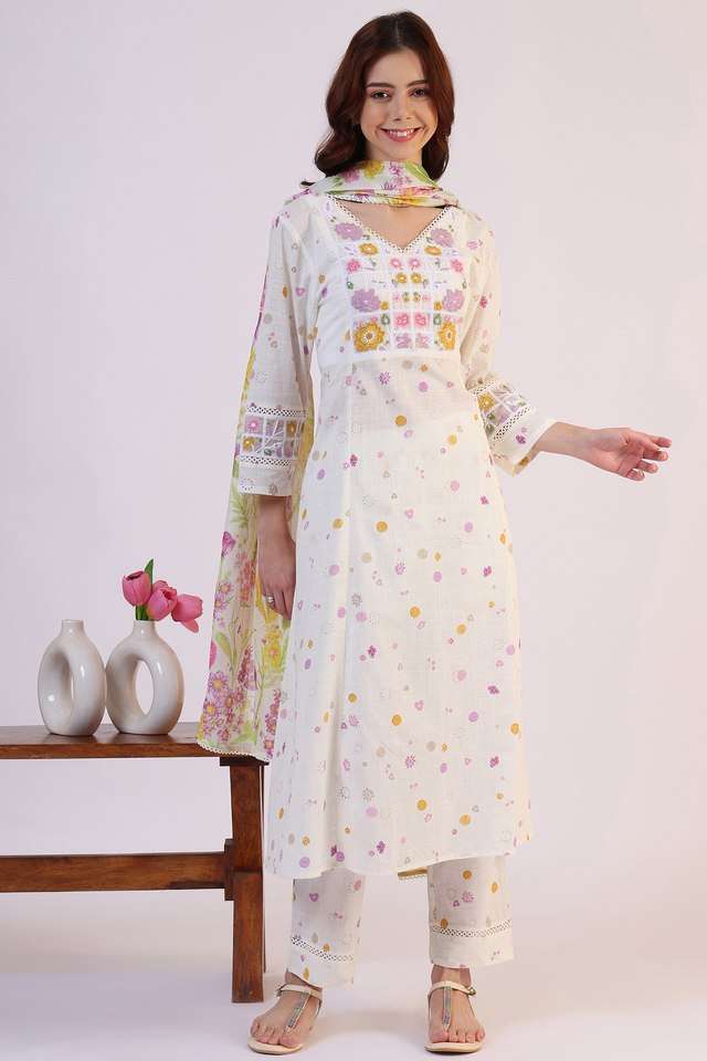 Floral-Calf-Length-Cotton-Woven-Women-s-Kurta-Set