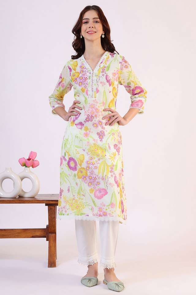 Floral-Polyester-V-Neck-Women-s-Festive-Wear-Kurta
