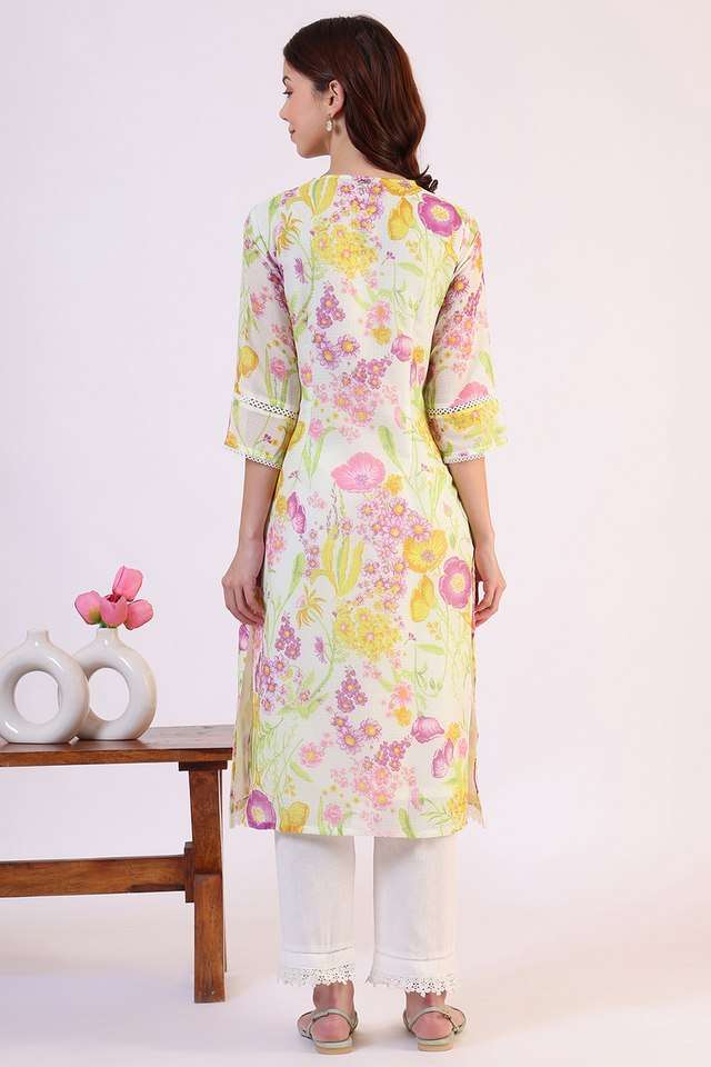 Floral-Polyester-V-Neck-Women-s-Festive-Wear-Kurta