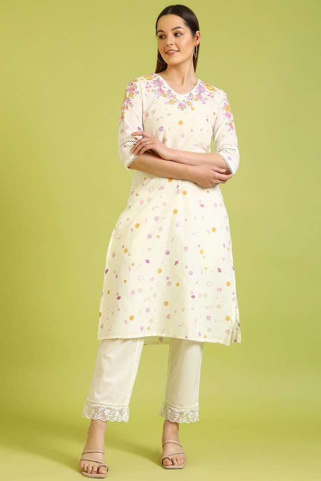 Floral-Cotton-V-Neck-Women-s-Festive-Wear-Kurta