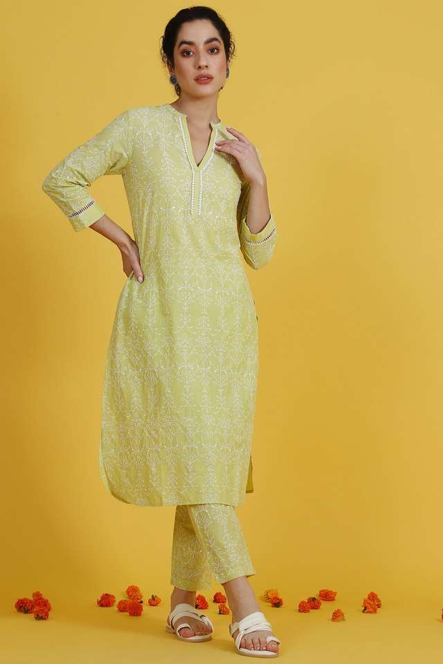 Embroidered-Calf-Length-Cotton-Woven-Women-s-Kurta-Set